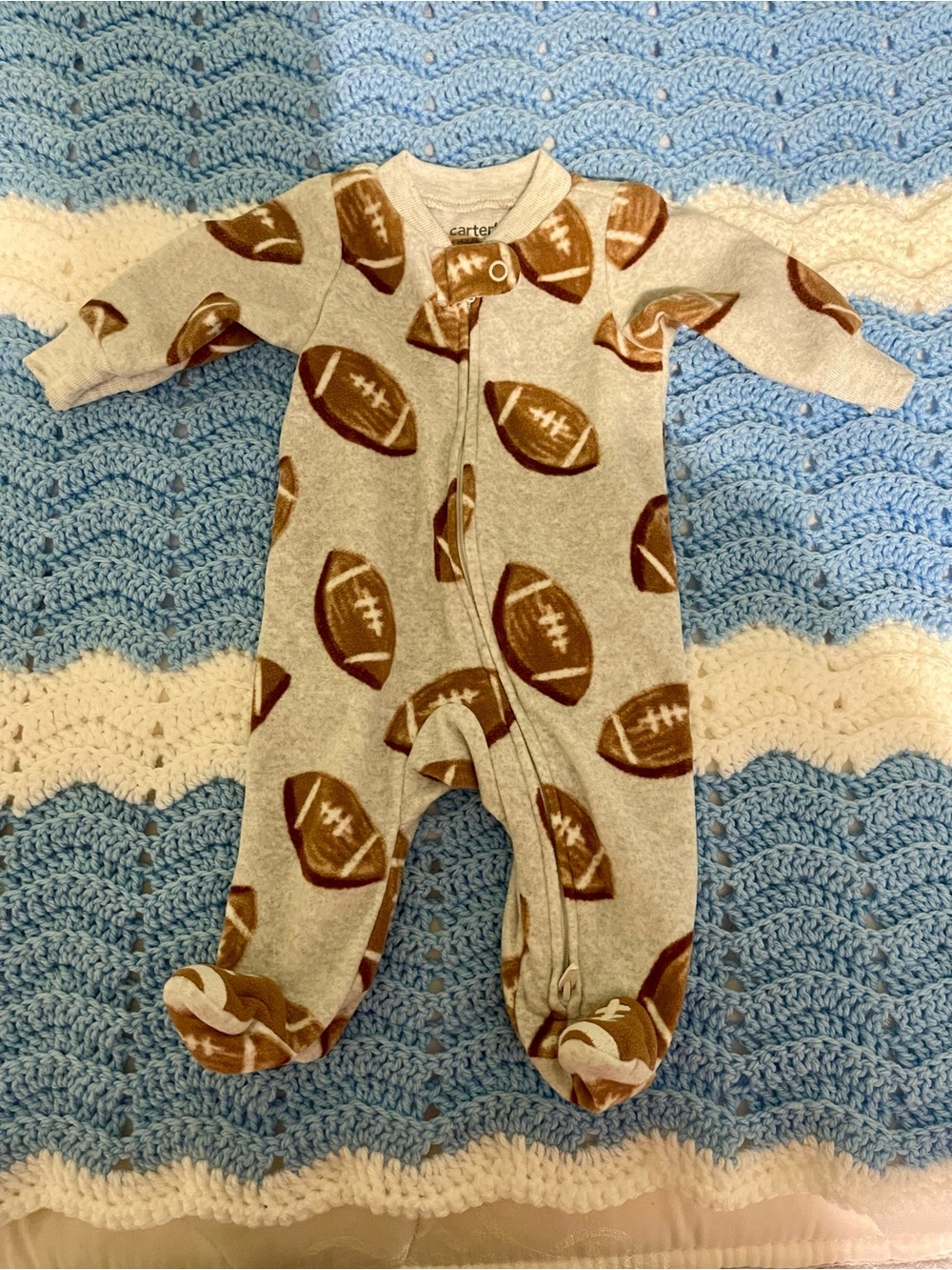 Carter's Gray and Brown Football Fleece Footed One-Piece